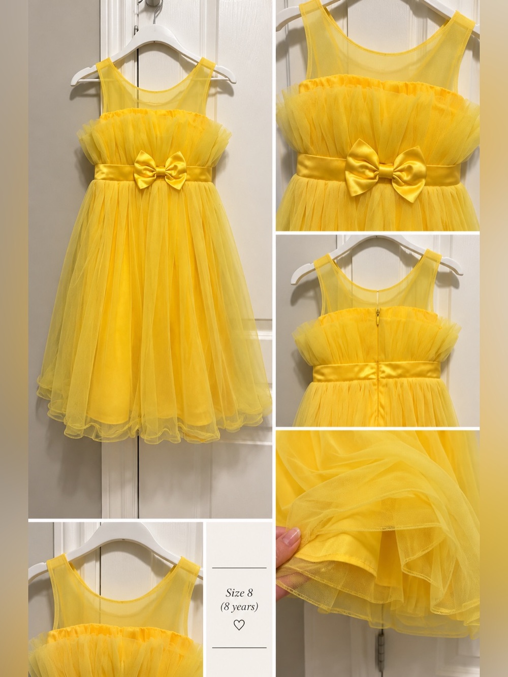 Girls Yellow Tulle Party Dress with Bow